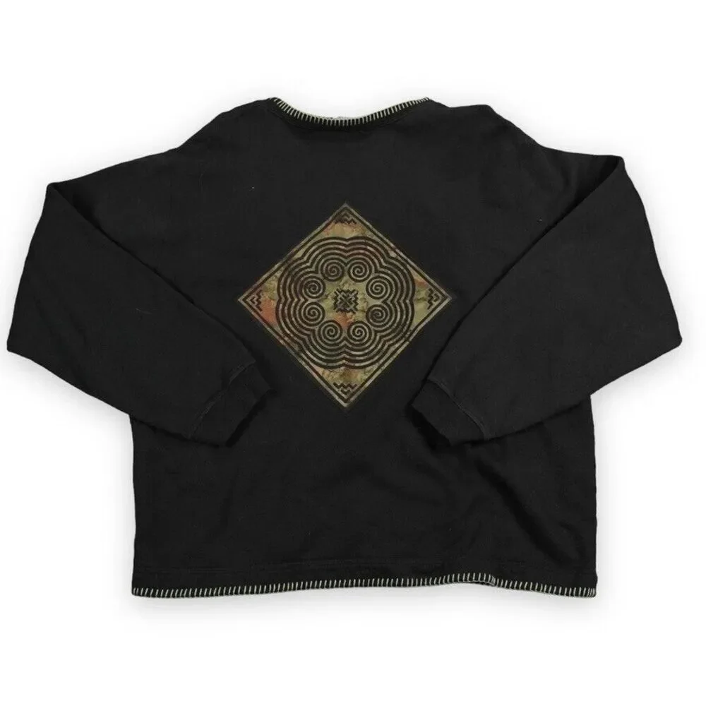 Vintage Ash City Sweater Womens XXL Black Open Cardigan Tibetan Grandma Diamond‎
